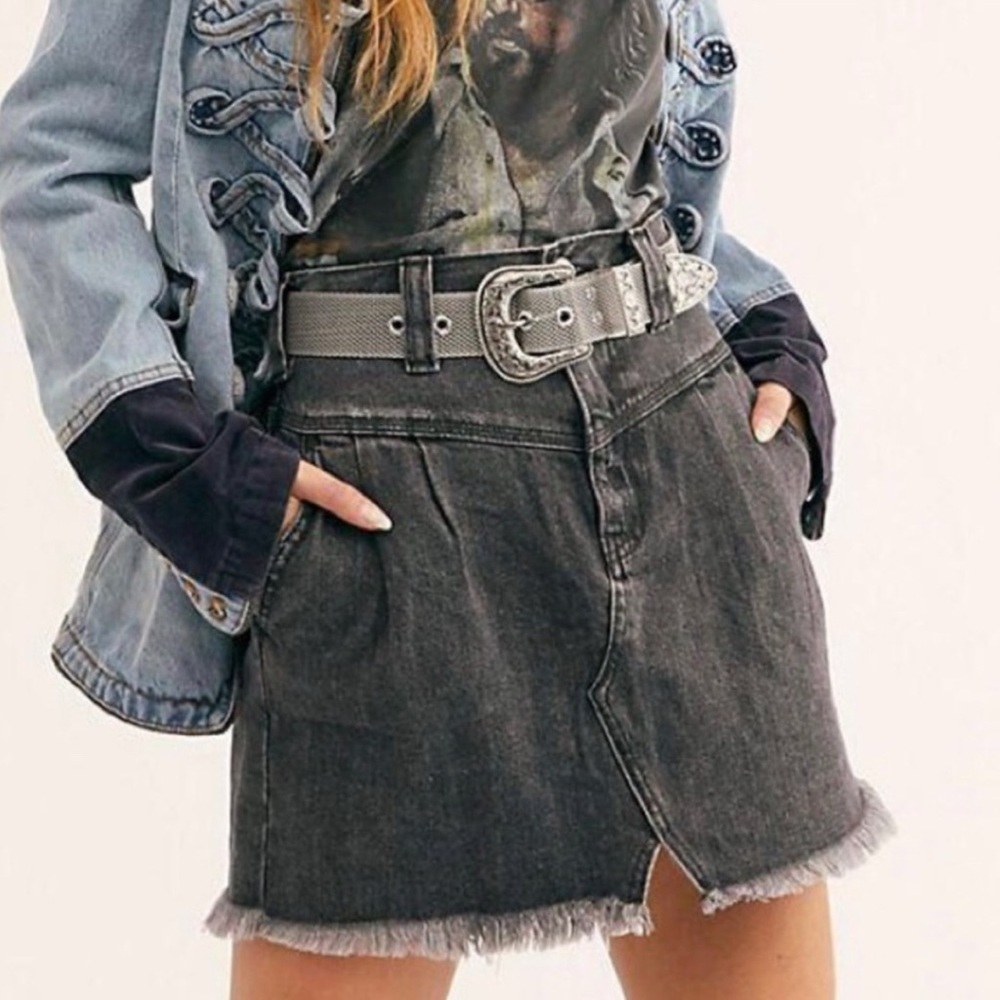 Free People Sidecar Mini Denim Skirt Sanded Black Size 27 New With Tags